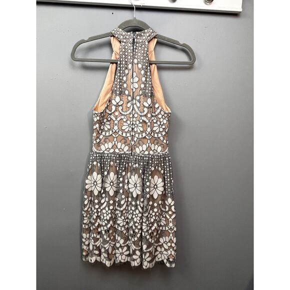 Jodi Kristopher Dress Womens 3 Gray Lace Floral Mini‎ Fit & Flare Sleeveless - Picture 2 of 8